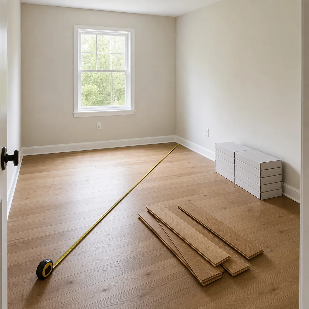 A small bedroom measured for hardwood flooring installation