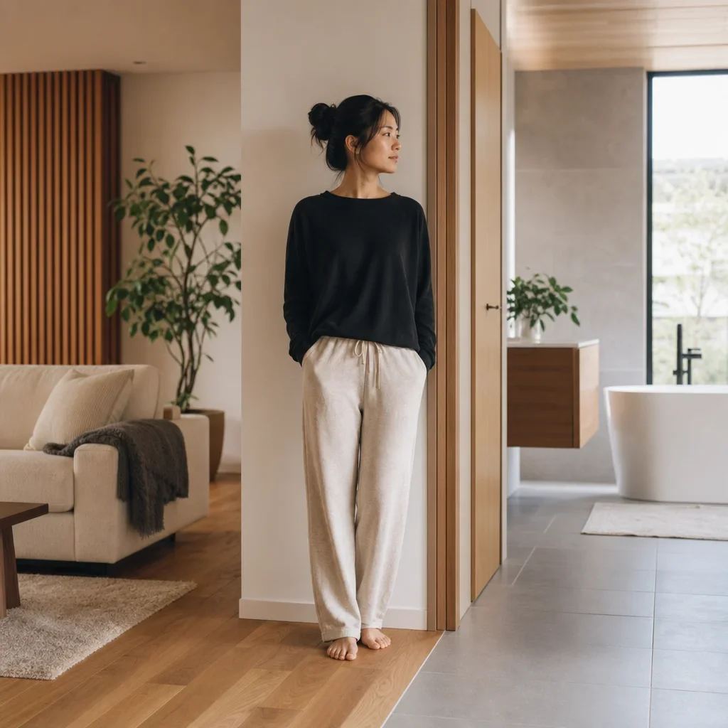 Home interior illustrating the warmer, softer feel of engineered hardwood versus ceramic tile.