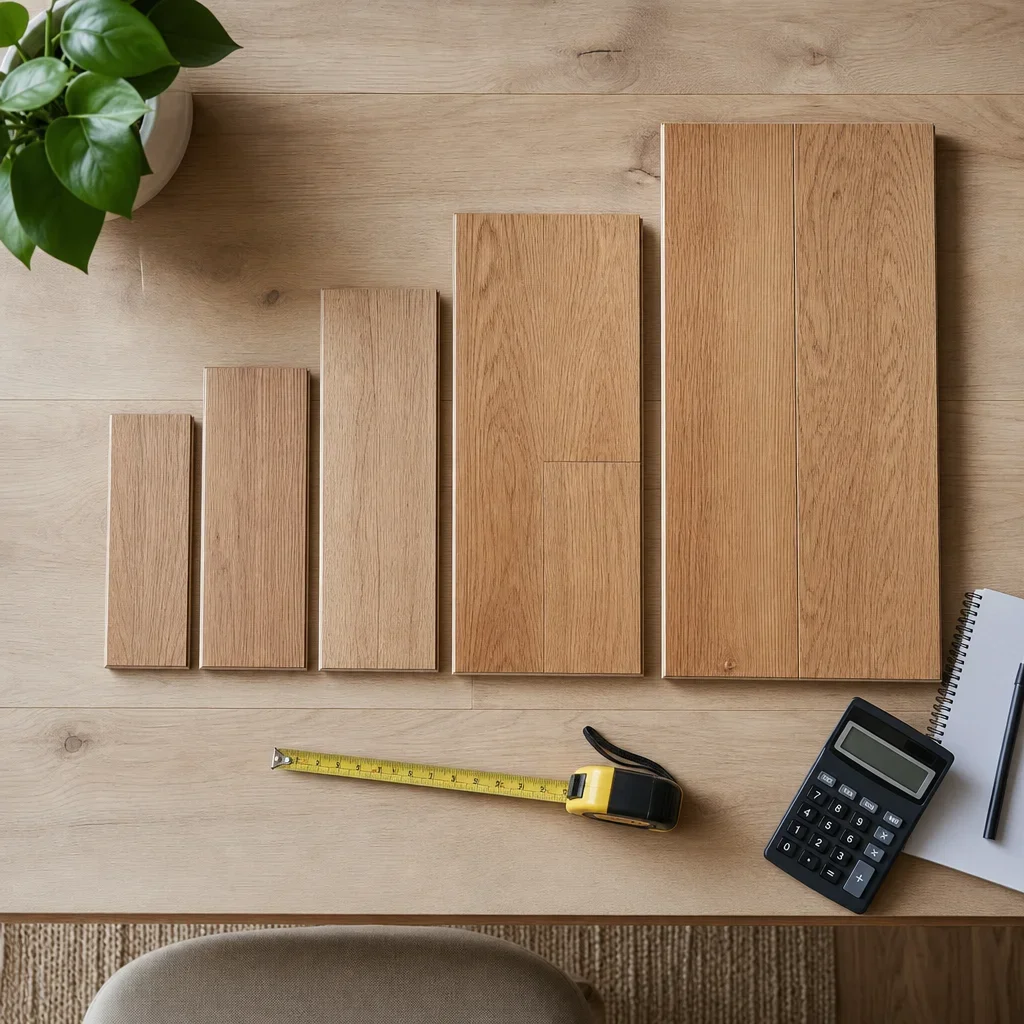Measured floor sample panels arranged to show cost scaling with square footage.