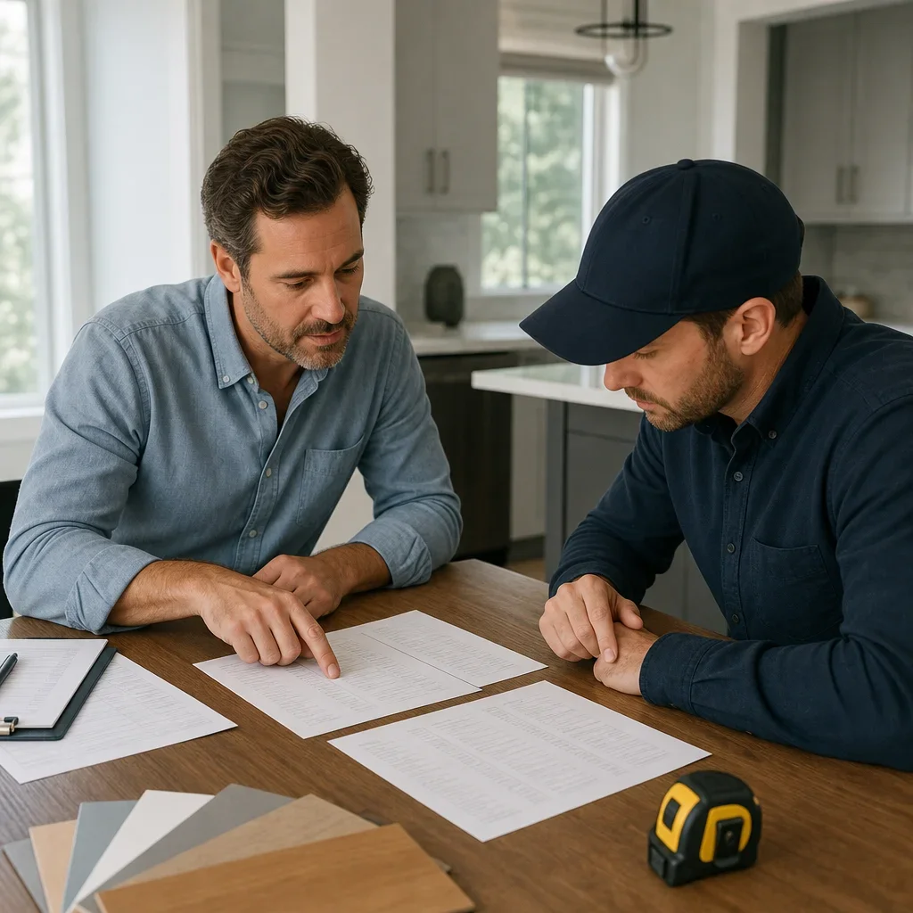 A homeowner comparing multiple contractor quotes with a checklist.