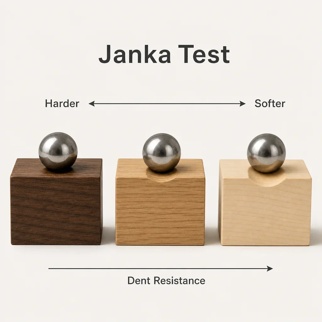 A simple diagram explaining the Janka hardness test.
