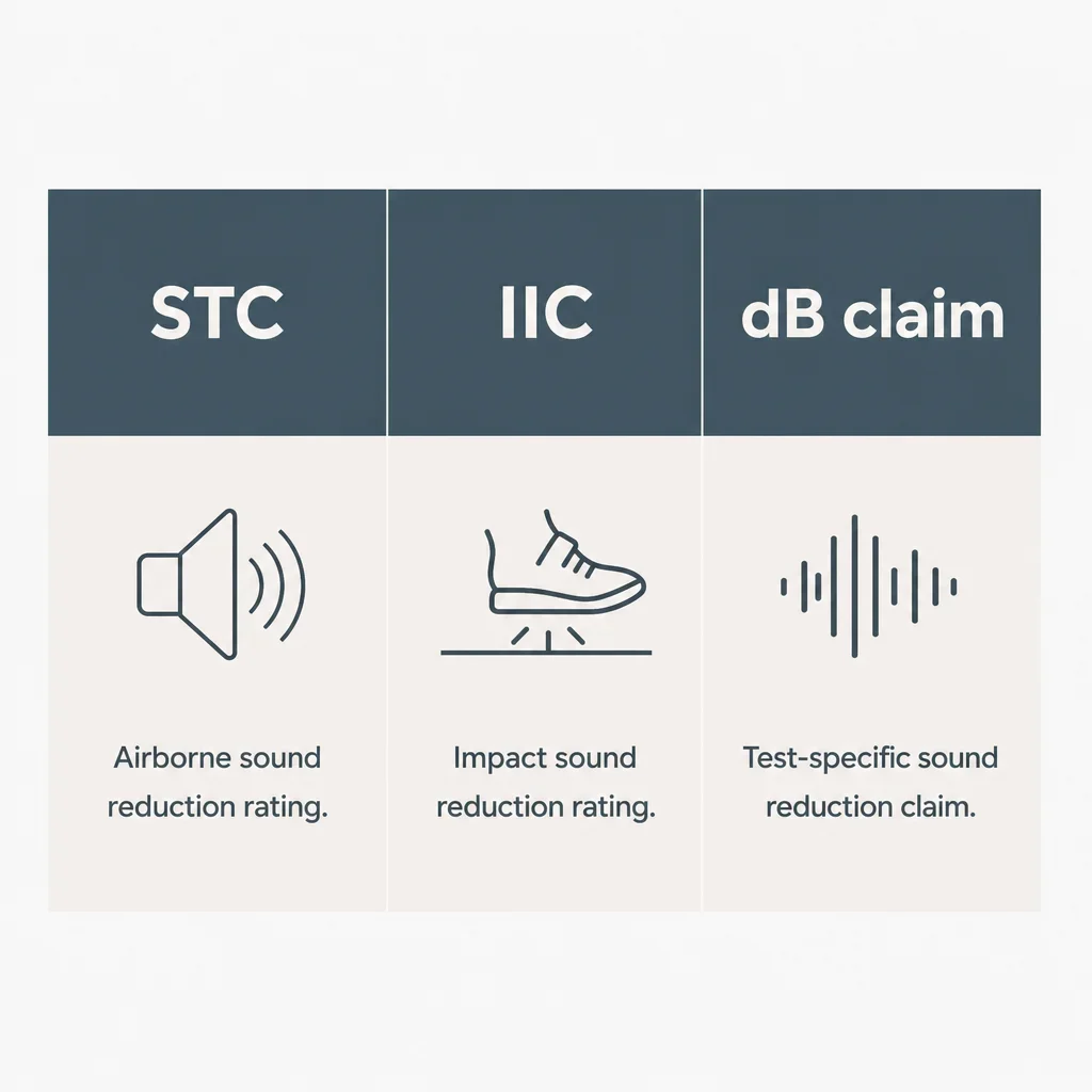 Simple chart comparing STC, IIC, and dB sound ratings.